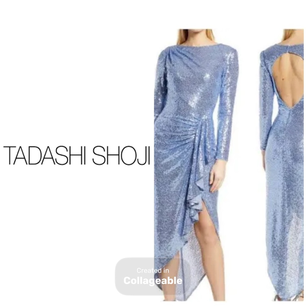 ‼️WOW‼️🩵Tadashi Shoji Blue and Pink iridescent Asymmetrical gown Dress🩵 NWT
